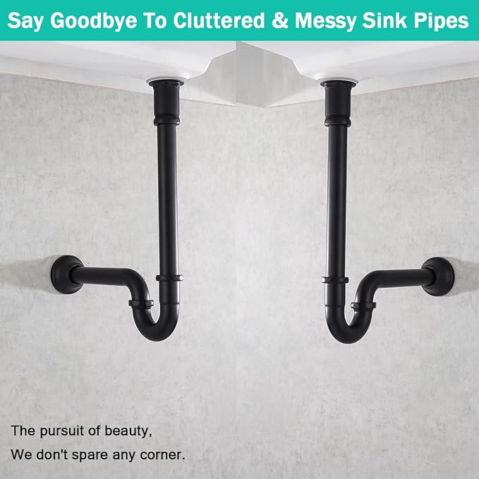 Brass P Trap with Pop Up Drain Stopper,U-Shape 1 1/4 Slip Joint Extension Tub Sink Drain Pipe,12 inch Pipe length Adjustable Height Sink Waste Trap Drain Kit,Matte Black(Without Overflow)