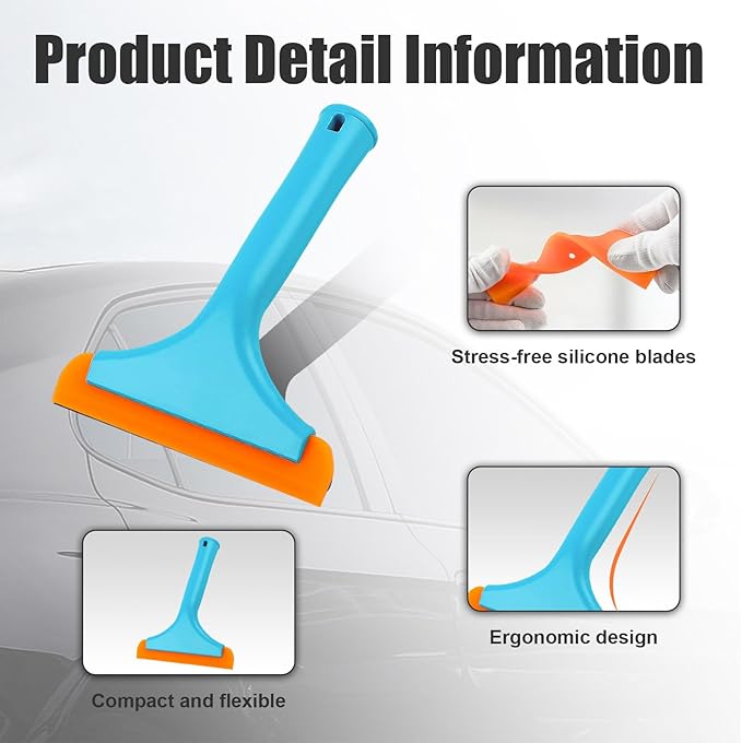 Ziciner Small Silicone Window Squeegee, Car Windshield Water Blade Squeegee, Multifunctional Auto Squeegee with 5.9 Inch Blade and Non-Slip Handle for Car Window, Home Cleaning (Blue-2PCS)