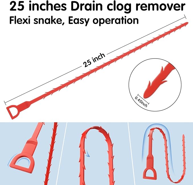 10pc Drain Cleaner Spiral, 25 in Ergonomic Handle Pipe Cleaning Screws Sticks, Drain Hair Remover Plumbers Snake, Drain Cleaner Sticks, Easy and Quick Unclog Sink Drain, Kitchen, Shower, Tub