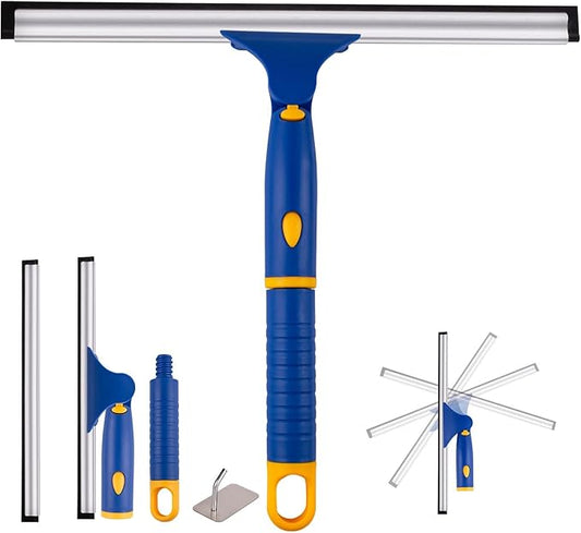 ITTAHO Swivel Shower Squeegee for Glass Doors, All-Purpose Anti-Slip Window Squeegee with 2 Blades, Window Cleaner Tool Bathroom Squeegee for Shower Doors, Tile Shower Walls，Mirrors,Car Windshields