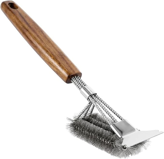 Grill Brush for Outdoor Grill - BBQ Grill Brush Stainless Steel with Scraper &Wooden Handle, Grill Cleaning Brush for Gas/Charcoal Grill, 2-Pack BBQ Cleaning Brush Grill Accessories Gift for Men Dad