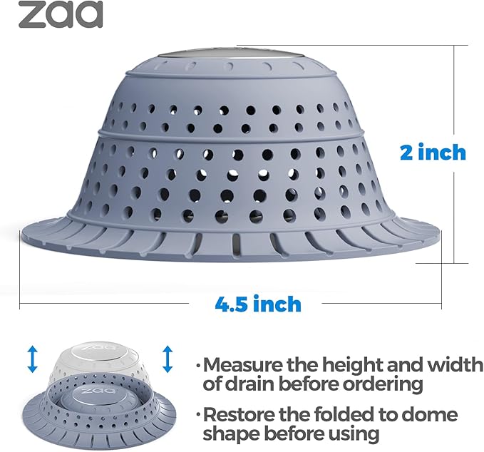 zaa Bathtub Drain Hair Catcher, Premium Silicone Shower Hair Catcher, 1Pack Hair Stopper for Pop Up & Regular Drains of Shower, Bathtub, Bathroom Sink, Bathroom Fixture Accessories, Light Blue