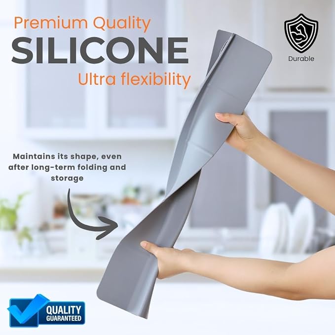 MessOut Extra Large Silicone Kitchen Sink Splash Guard 58x9x10cm– Non-Slip with Strong Suction, Non Crumble, non-harmful, Durable & Easy-to-Clean Protector for a Mess-Free Sink and Dishwashing (White)