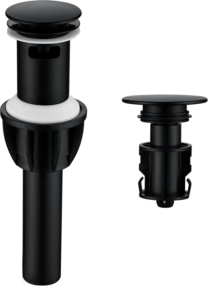 Bathroom Vessel Sink Drain with Overflow - 1 3/4 Inch Bathroom Sink Stopper, Push and Seal Pop up Sink Drains, Bathroom Sink Vanity Assembly with Strainer, Anti Clogging, Black