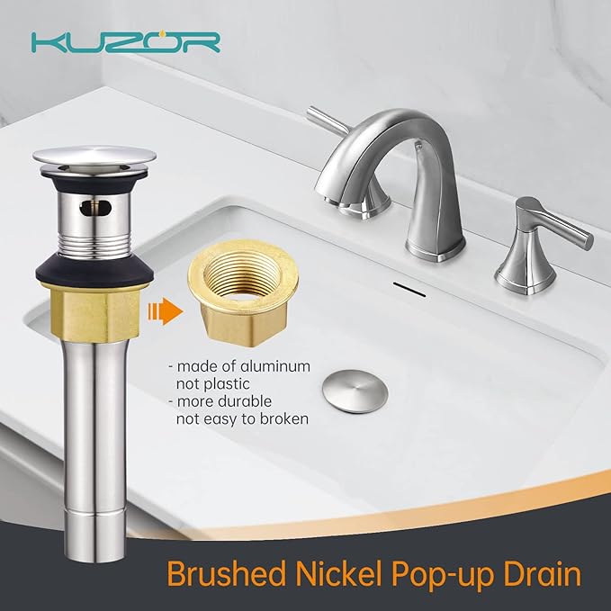 Brushed Nickel Pop Up Bathroom Sink Drain with Overflow - Fits 1-5/8" to 2" Holes, 304 Stainless Steel for Vanity/Vessel Sink