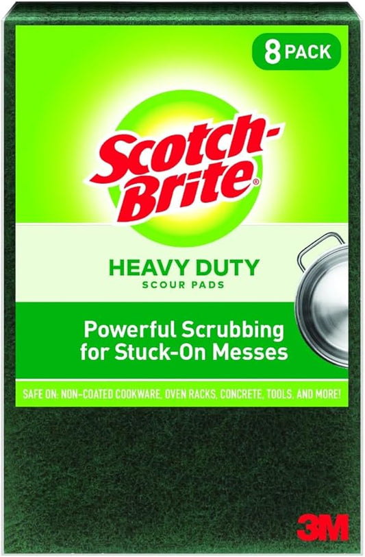 Scotch-Brite Heavy Duty Scouring Pad, Dish Scrubber for Kitchen + Outdoor, 8 Scrub Pads for Uncoated Pots and Pans, Cast Iron Cooktops, Grill Grates, Oven Racks, & BBQ, Durable, Long-Lasting
