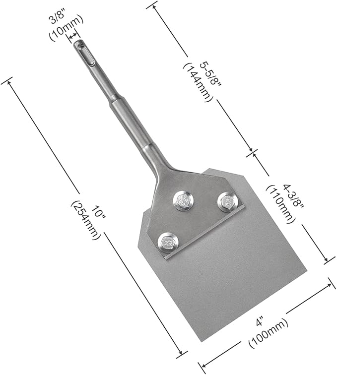 4 Inch Wide SDS-Plus Floor Scraper Tile & Thinset Scaling Chisel SDS-Plus Shank 4" x 10" Thinset Scraper Adhesives Remover Wall Scraper Fits SDS-Plus Rotary Hammers and Chipping Hammer Drills
