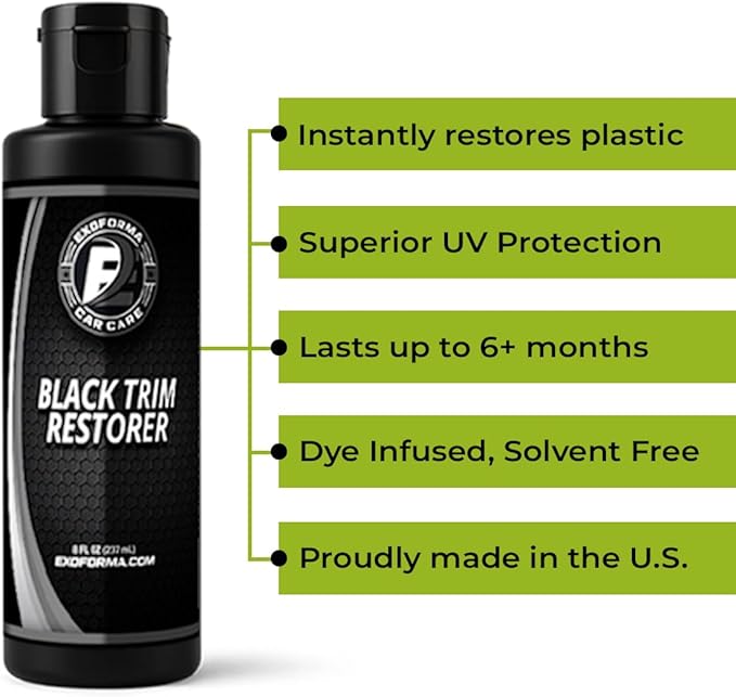 ExoForma Black Trim Restorer - Lasts 6+ Months, Dye Infused Waterproof Plastic Restorer for Cars - Perfect for Faded Bumpers, Trim & Vinyl on Jeeps, Truck Beds, Avalanches & ATVs | 8oz