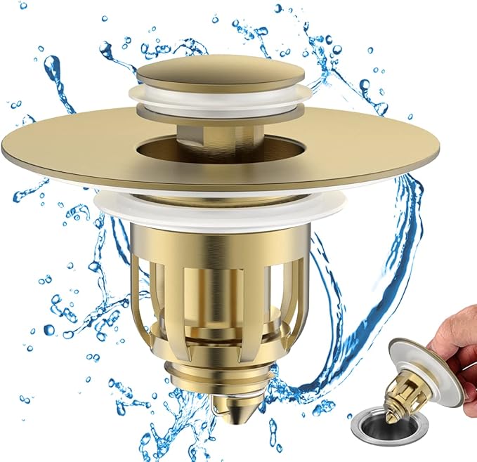 Universal Bathroom Sink Stopper, Pop Up Sink Stopper with Basket Hair Catcher, Anti Clogging Sink Drain Filter for 1.06"-1.65" Drain Holes