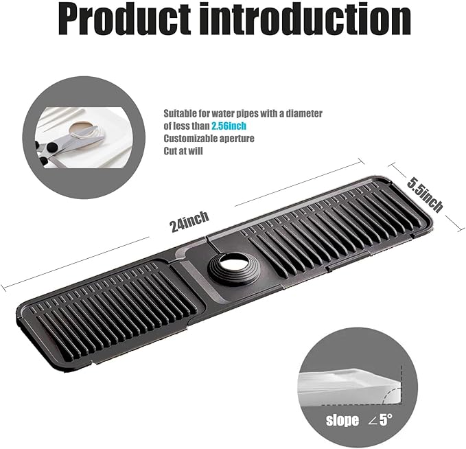 STARGAZ STARGAZ Silicone Faucet Mat For Kitchen Sink,Sink Back Splash Guard, Faucet Draining Mat,Kitchen Sink Rubber Mat,Bathroom Sink Sink Mat,Soap Dish,Silicone Sink Protector(24”×5.5”)