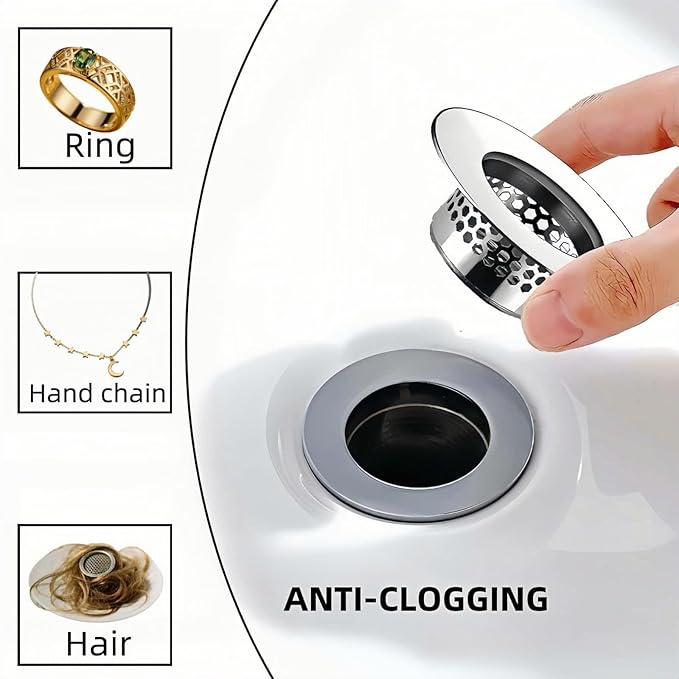 Bathroom Sink & Bathtub Drain Filter Strainer Set - 2 Pack Hair Catcher with Universal 1.25-1.6 Inch Drain Cover for Shower, Vanity, RV Sink - Anti-Clog, Easy-Clean, Gap-Free Design