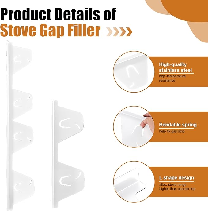 2 Pack Stove Counter Gap Cover Stainless Steel,Stove Guard for Kitchen Oven Counter Side Gap, Range Trim Kit, Adjustable Length 13.8" to 27.6", Stove gap filler Easy Clean and Heat Resistant