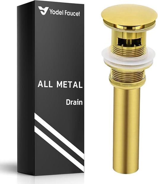 Bathroom Sink Drain with Overflow - Big Cap Design for Large Undermount Sink,Fit for Standard 1 3/4" Drain Opening - Pop Up Drain,Brushed Gold,Y1618Y-BG