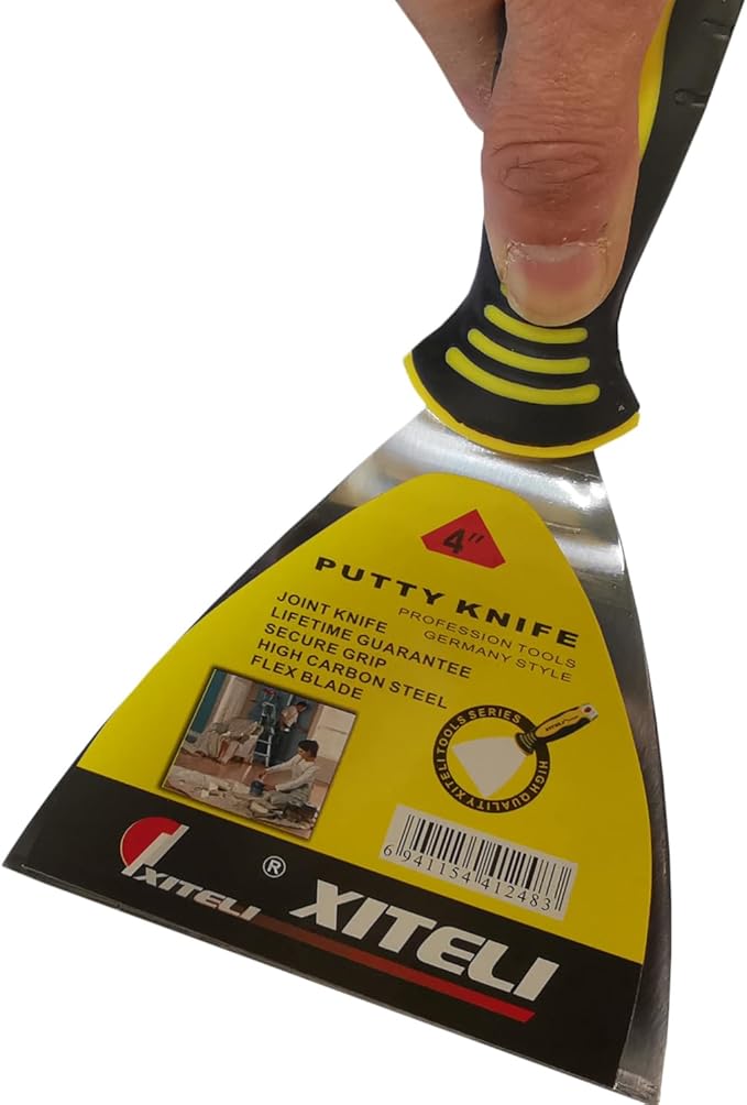 6-Pack 4" Putty Scraper, Putty Knives with Plastic Ergonomic Handle for Taping Paint Wall Floor Tile, Metal Spackle Tools Knife,Remover for Wood, Wallpaper Scraper (4")