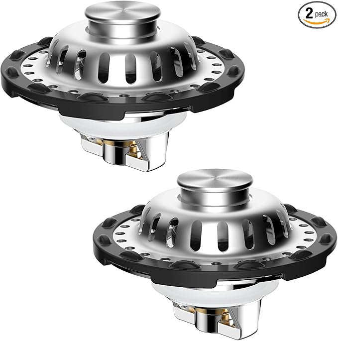 2PACK Universal Bathtub Drain Stopper Shower Hair Catcher Bathroom Sink Strainer, Tub Stopper with Visible Top Strainer, Brass Metal 3 in 1 Pop-up Stopper for Standard 1.1''~2.36'' Hole, Chrome