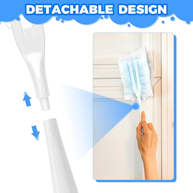 10PCS Duster Refills Folding Handles Set Compatible with Swiffer Dusters,Disposable Static Dust Removal Brush Handle for Dusting Electronics,Furniture,Blinds,Ceiling Fans (10, White)