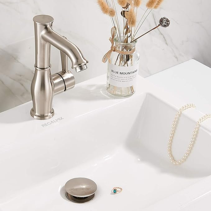 Bathroom Sink Drain, Vessel Sink Pop Up Drain,Built-in Anti-Clogging Strainer, Sink Drain Assembly Without Overflow Brushed Nickel,(1-1/2" to 1-3/4") RWF082B