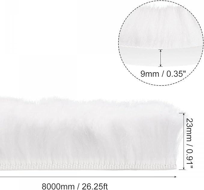 uxcell Weather Stripping Brush, 26ft L x 0.35" W x 0.9" H Self-Adhesive Seal Weatherstrip Sweep Brush White for Door Window