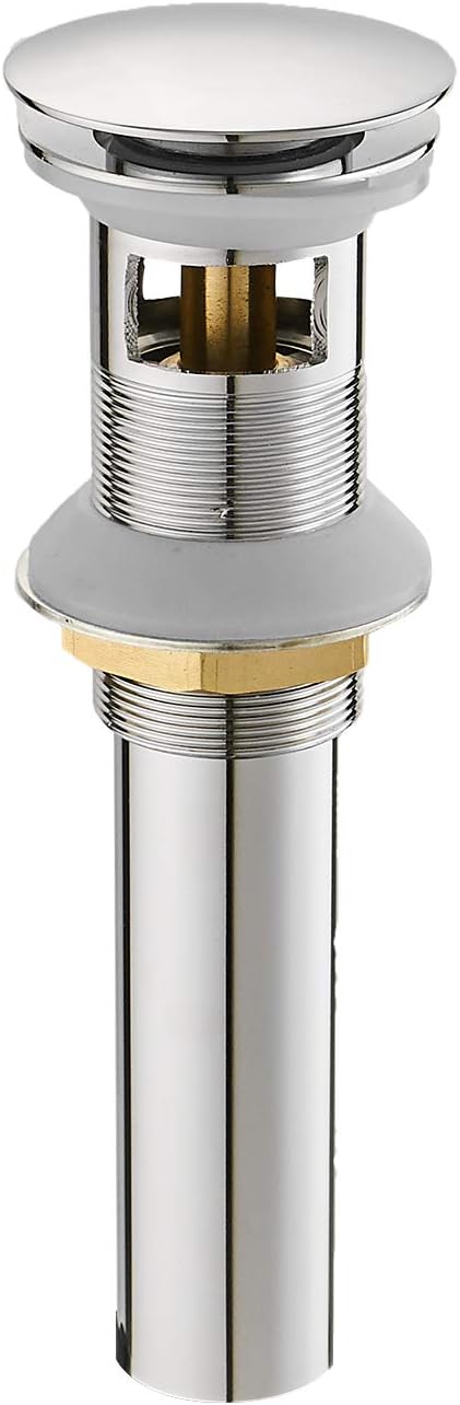 BWE Chrome Pop Up Sink Drain with Overflow Fits Standard Sink Hole 1-1/2" to 1-3/4" Bathroom Faucet Vessel Vanity Drain Stopper