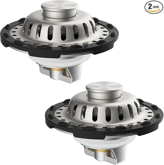 2PACK Universal Bathtub Drain Stopper Shower Hair Catcher Bathroom Sink Strainer, Tub Stopper with Visible Top Strainer, Brass Metal 3 in 1 Stopper for Standard 1.1''~2.36'' Hole, Brushed Nickel
