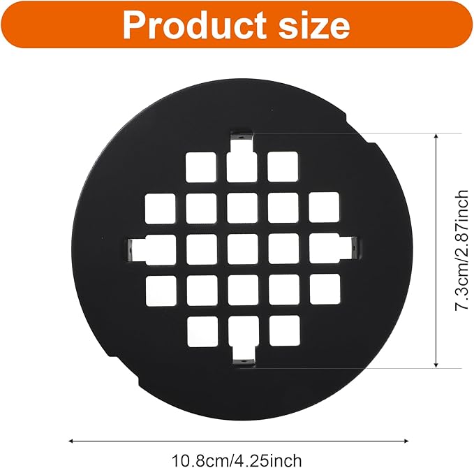 1 Pc Black Snap-in Shower Drain Cover, 4-1/4” Od Snap-in Shower Drains Cover Replacement, Stainless Steel Drain Stopper Bathroom Sink Easy to Install