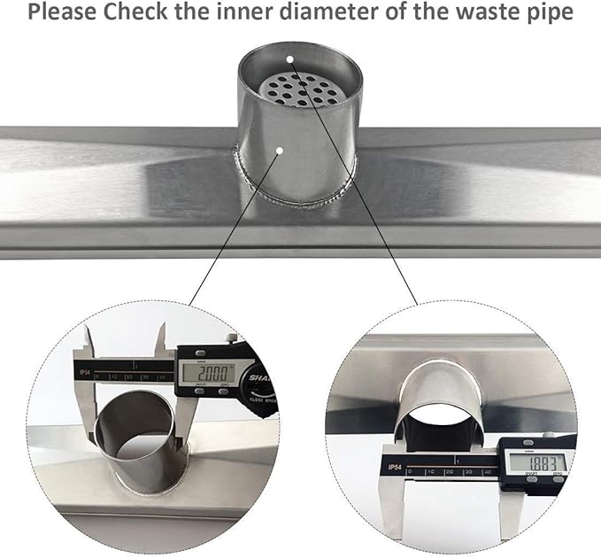 Neodrain 32-Inch Linear Shower Drain with Removable Quadrato Pattern Grate, Brushed 304 Stainless Steel Rectangle Shower Floor Drain, Linear Drain with Leveling Feet,Hair Strainer