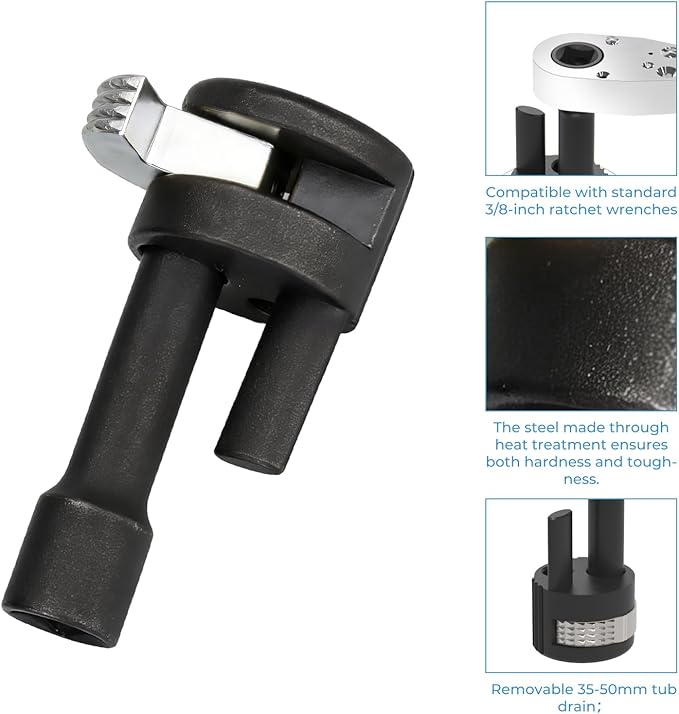 Tub drain removal tool, Remove the damaged, corroded or rusted drainage extractor, applicable to 3/8-inch ratchet wrench - sliver