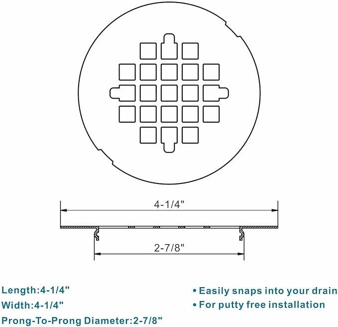Matte Black Snap-in Shower Drain Cover Replacement, Welsan Stainless Steel 4-1/4" OD Round Shower Strainer Grid Easy to Install