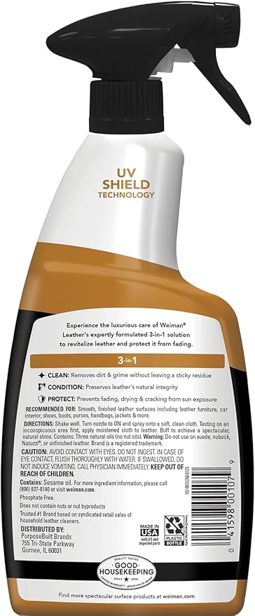 Weiman Leather Conditioner & Cleaner - Restores Surfaces, UV Protectants Help Prevent Cracking or Fading of Furniture, Sofa, Couch, Car Seats, Shoes, Purses, 6 Pack, 22 Oz