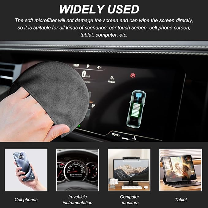 2PCS Car Screen Cleaner, 4.33"×4.33" Round Microfiber Cloth Auto Cleaning Wipes, Reusable Non-Scratch Touchscreen Cleaning Pad for Dashboard LCD Display Laptop, Car Accessories