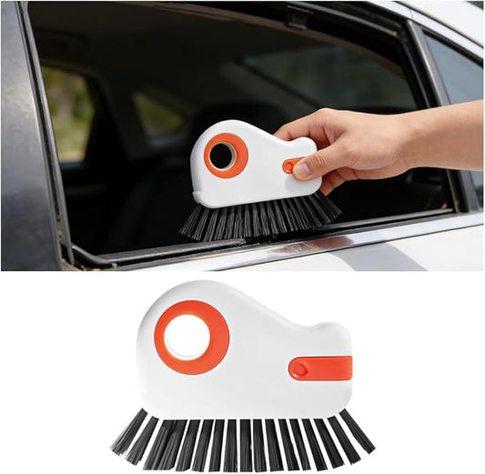 2PCS Car 2 in 1 Groove Cleaning Brush, Multifunctional Vehicle Window Track Cleaner Tool with Hidden Scraper, Auto Crevice Gap Grout Scrub Brush for Sliding Door Track, Universal Fit (Orange)