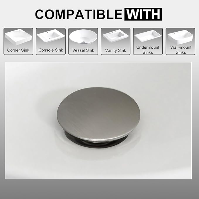 Bathroom Sink Drain, Vessel Pop Up Sink Drain with Overflow, Brushed Nickel