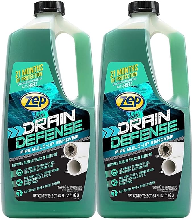 Zep Drain Defense Pipe Build-Up Remover - 64 oz (Case of 2) ZLDC648 - Professional Strength