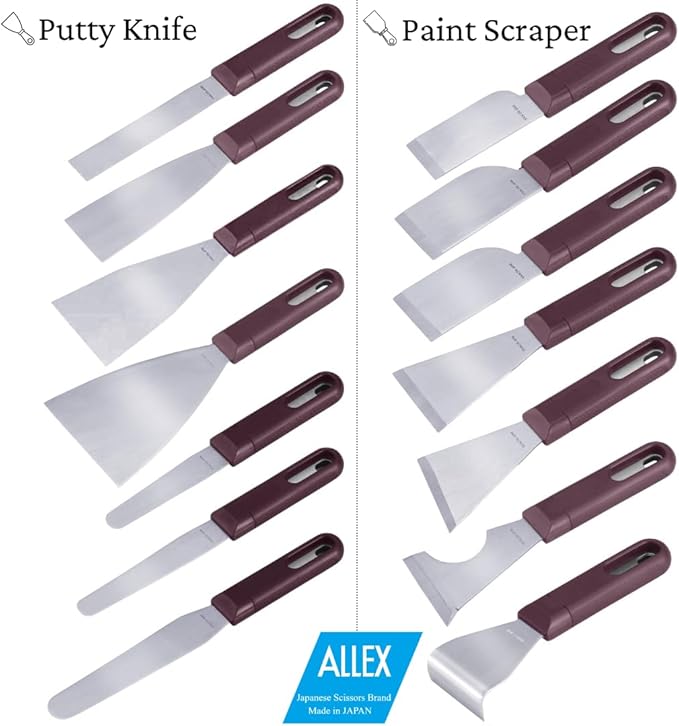 ALLEX Japanese Paint Scraper Tool 2.5" Slant for Corner, Heavy Duty Full Tang, Sharp Japanese Stainless Steel Blade, Professional Scraper Knife for Paint, Metal, Carbide, Rust, Made in JAPAN