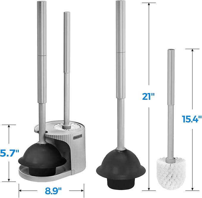 2 in 1 Toilet Plunger and Brush Set,Extended Handle Plunger,Toilet Bowl Brush Plunger Set,Bathroom Cleaning Tools,Cleaning Brush,Toilet Brush Plunger Combo,Charcoal Gray（20.8inch）