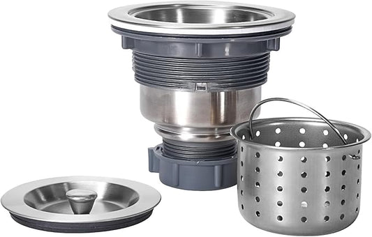 3-1/2 Inch Sink Drain Assembly Kit, Removable Deep Sink Strainer Basket with Sink Stopper/Sealing Lid for Home, Kitchen, Stainless Steel