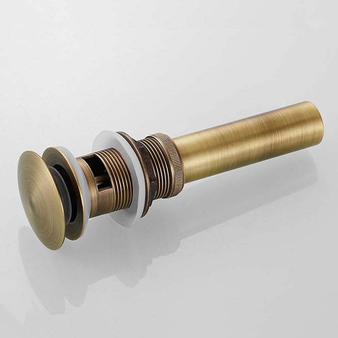 Flybath Sink Drain Antique Brass Bathroom Faucet Large Pop Up Vessel Basin Sink Drain Stopper with Overflow