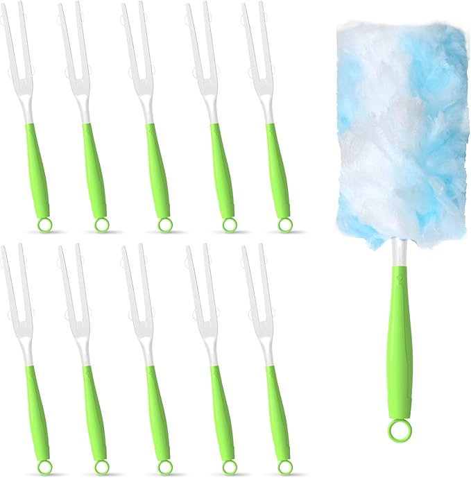 10PCS Duster Refills Folding Handles Set Compatible with Swiffer Dusters,Disposable Static Dust Removal Brush Handle for Dusting Electronics,Furniture,Blinds,Ceiling Fans (10, Green)