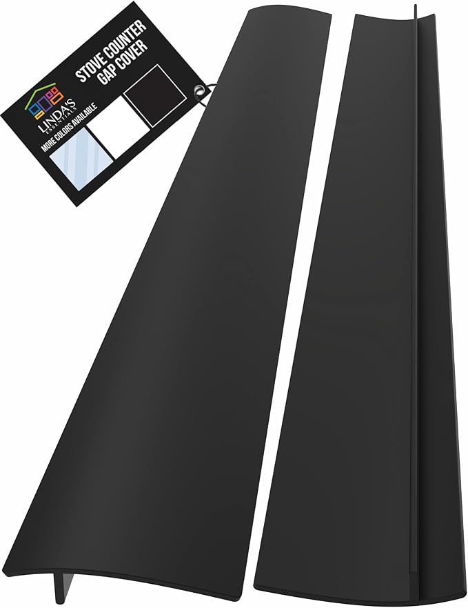 Linda’s Essentials Silicone Stove Gap Covers (2 Pack), Heat Resistant Oven Gap Filler Seals Gaps Between Stovetop and Counter, Easy to Clean Stove Gap Guard (25 Inches, Black)