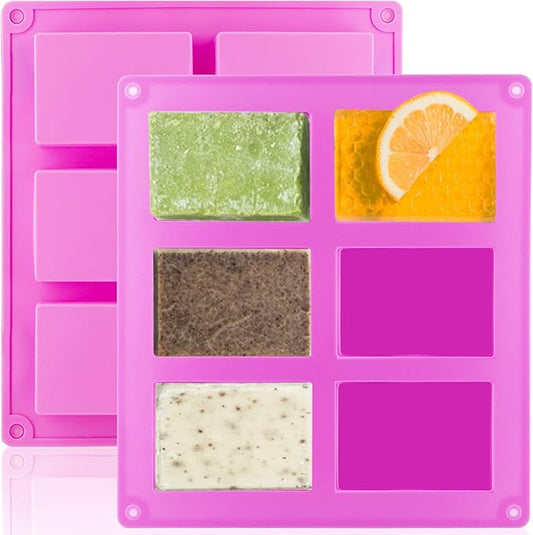 2 Pack Silicone Soap Molds, 6 Cavities Rectangle Silicone Soap Molds, Great for Homemade Craft Soap Mold, Chocolate Mold, Cake Mold ＆ Ice Cube Tray - Just Pop Out（Pink）