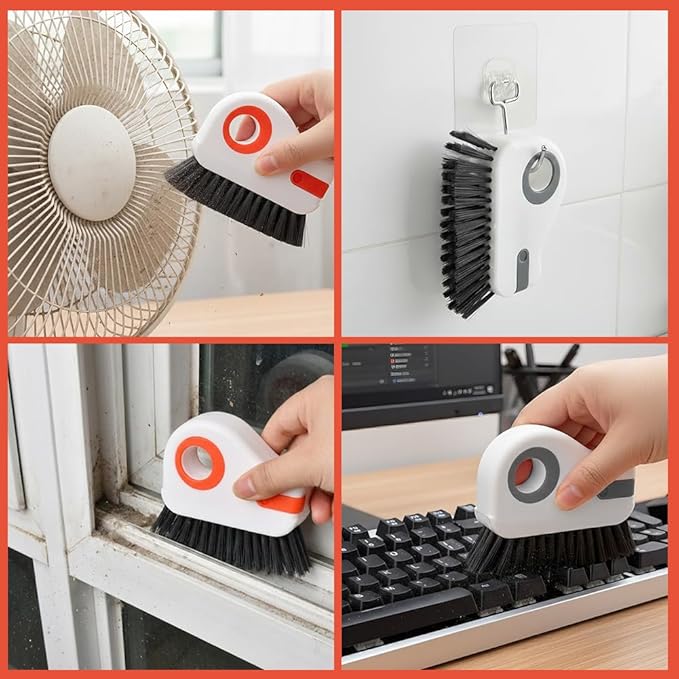 Groove Cleaning Brush 2 in 1 Grout Cleaner Tool Grip Brush, Multifunction Window Track Cleaner with Hard Bristle and Scraper Cleaning Brush for Sliding Door Track, Window(Color:White)