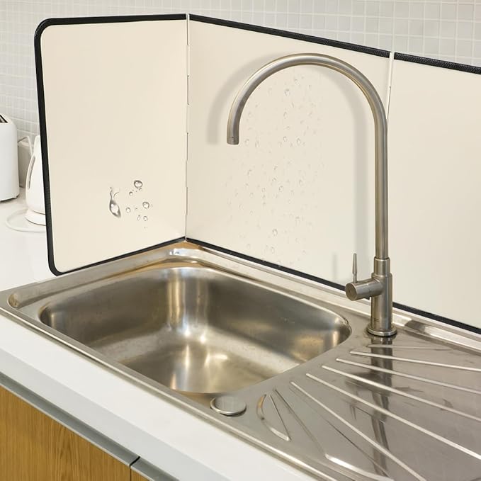 4 Sided Beige Splatter Guard Foldable Stainless Steel Stove Splash Guard Oil Splatter Screens for Frying Kitchen Backsplash Protector Nonstick Oil Splatter Guard for Cooking