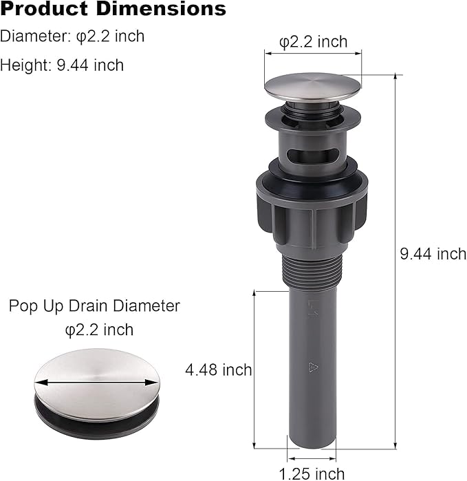 Bathroom Sink Stopper, Pop Up Drain Stopper for Bathroom Sink with Overflow, Built-in Anti-Clogging Strainer, Brushed Nickel