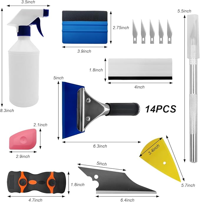 14-Piece Car Window Tint Application Tools Kit, Complete Installation Kit with Squeegees, Knife Blades, Spray Bottle