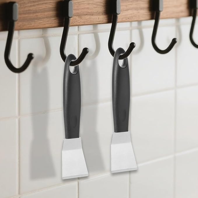 2Pack Metal Small Scraper Stainless Steel Cleaning Scraper Griddle Tool Oven Scrapers Tool Grill Induction Hob Stoves Scrapers Stiff Grill Pan Spatula for Kitchen Cleaning Wallpaper Outdoor BBQ