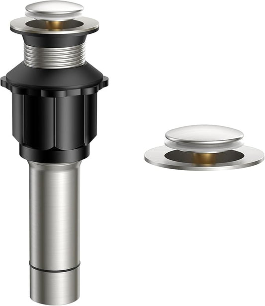 FORIOUS Bathroom Sink Drain Without Overflow, Pop-up Drain Assembly with Detachable Basket Stopper, Anti-Explosion and Anti-Clogging Drain Strainer, 304 Stainless Steel,Brushed Nickel