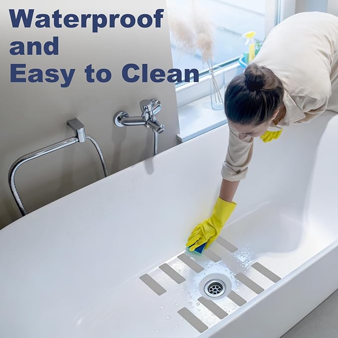 28 PCS Shower Floor Non Slip Stickers with Strong Adhesive, Invisible & Durable Anti Slip Shower Stickers with Scraper for Bath Tub, Pools and Stairs(Grey,Wide Rectangle)