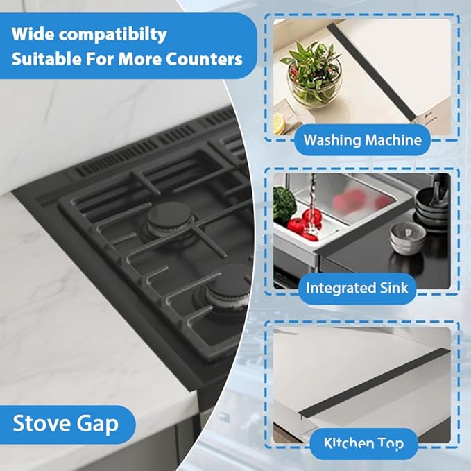 “T” shaped Stove Gap Covers Stainless Steel – 2 Pack Adjustable 13.8” to 27.5” Stove Gap Filler, Heat Resistant Guard Between Stove Top & Counter, Only for stoves and countertops of uniform heights
