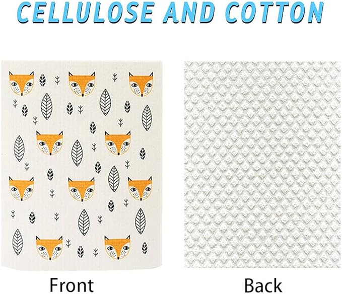 Swedish Dishcloth Reusable Kitchen Dish Towels Absorben and Fast Dry Cleaning Cloths Set of 4 No Odor Wipes (Fox)