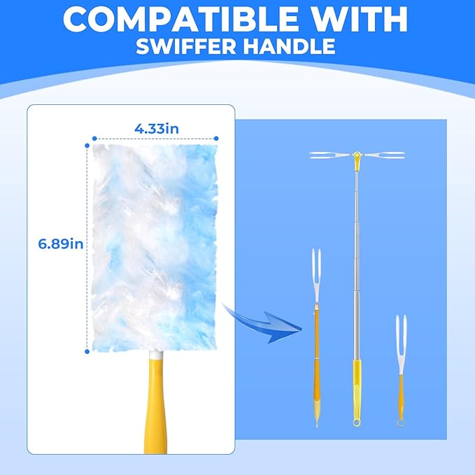 10 Pack Duster Refills Compatible with Swiffer, Disposable Microfiber Replacement Heads for Multi-Surface Cleaning on Blinds, Furniture & Fans, Blue (No Handle)